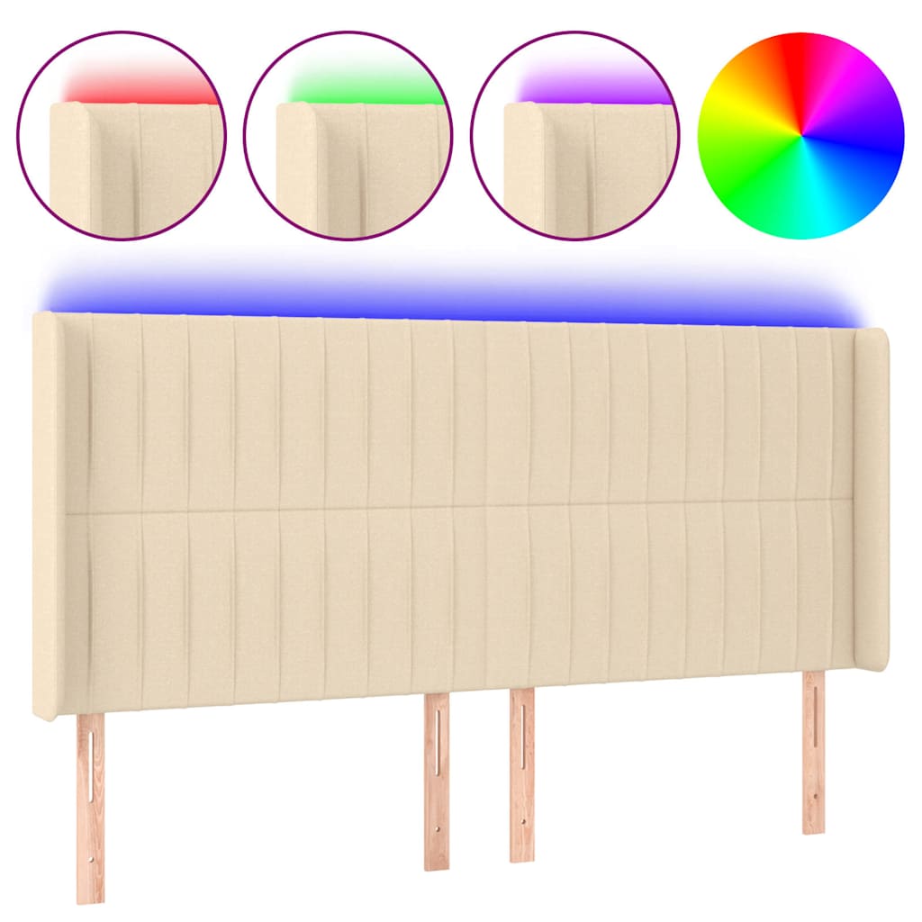 krémszínű szövet LED-es fejtámla 183x16x118/128 cm