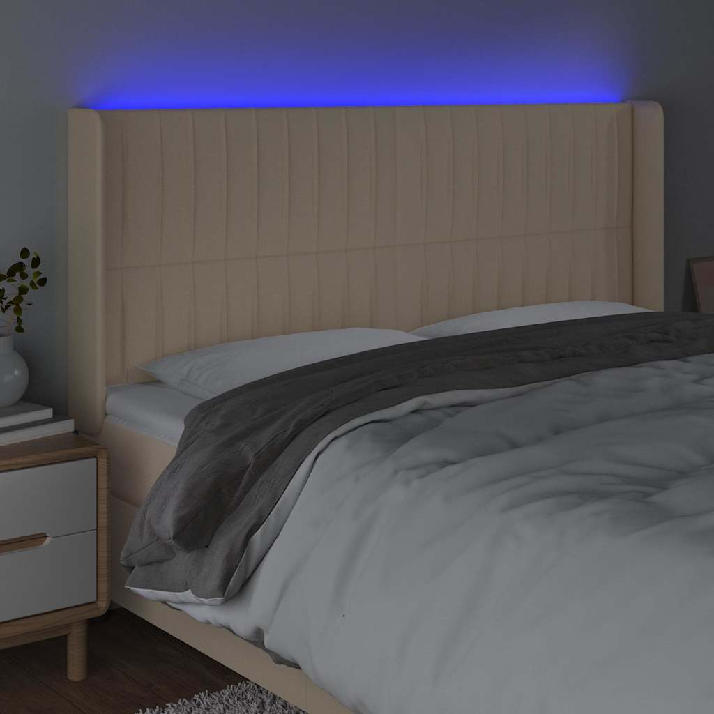 krémszínű szövet LED-es fejtámla 183x16x118/128 cm