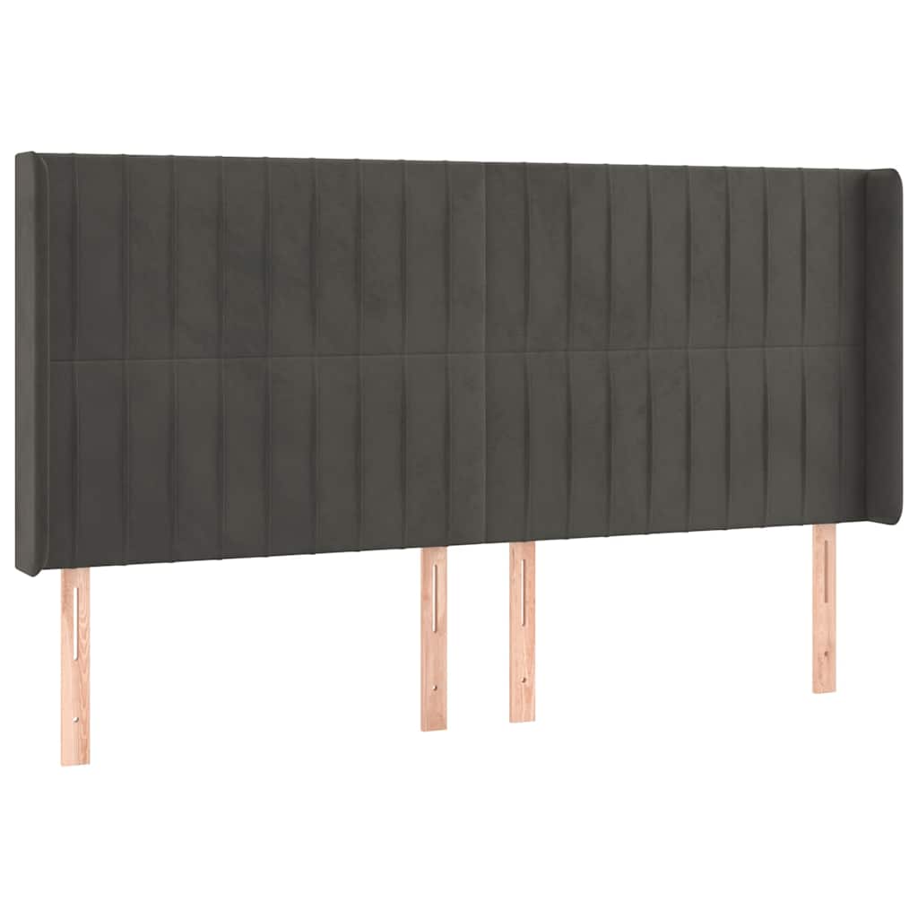 sötétszürke bársony LED-es fejtámla 163x16x118/128 cm