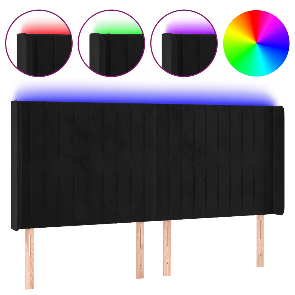 fekete bársony LED-es fejtámla 163x16x118/128 cm