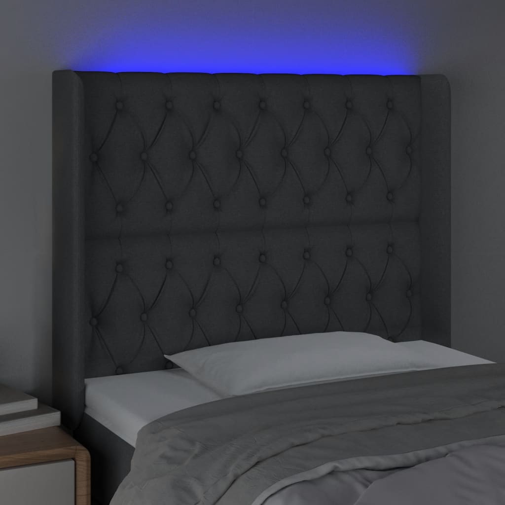 sötétszürke szövet LED-es fejtámla 103x16x118/128 cm