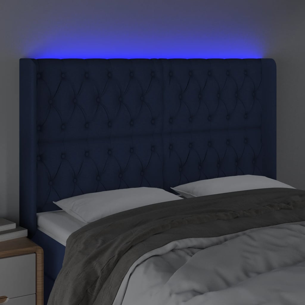 kék szövet LED-es fejtámla 147x16x118/128 cm