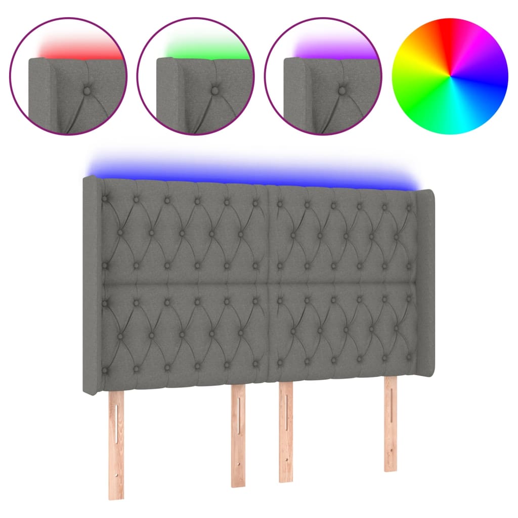 sötétszürke szövet LED-es fejtámla 163x16x118/128 cm