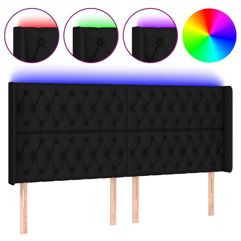 fekete szövet LED-es fejtámla 203x16x118/128 cm