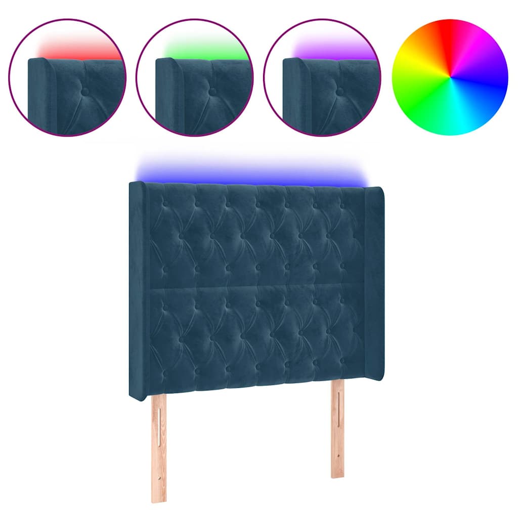 sötétkék bársony LED-es fejtámla 93x16x118/128 cm