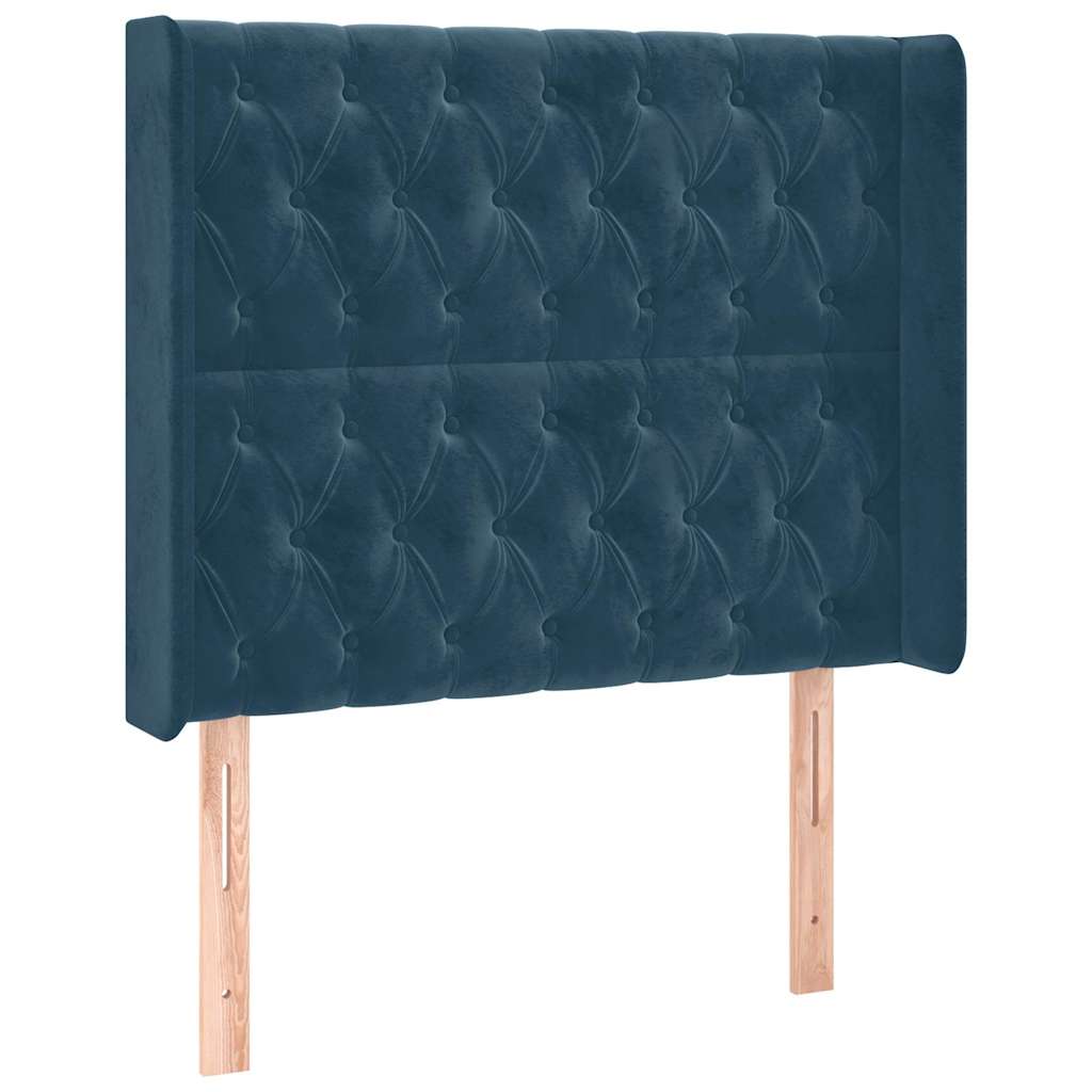 sötétkék bársony LED-es fejtámla 93x16x118/128 cm