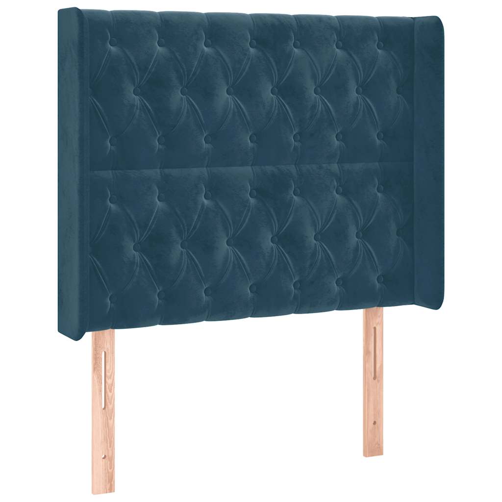 sötétkék bársony LED-es fejtámla 103x16x118/128 cm