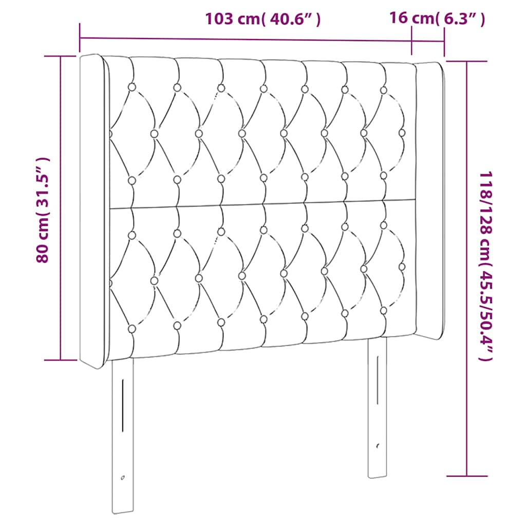sötétkék bársony LED-es fejtámla 103x16x118/128 cm