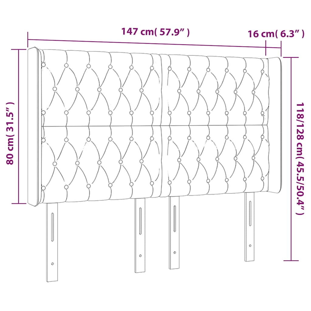 sötétkék bársony LED-es fejtámla 147x16x118/128 cm