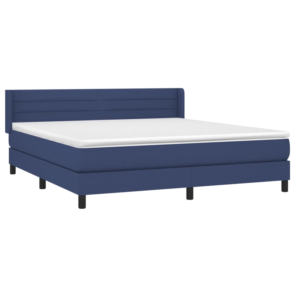 kék szövet rugós ágy matraccal 160 x 200 cm