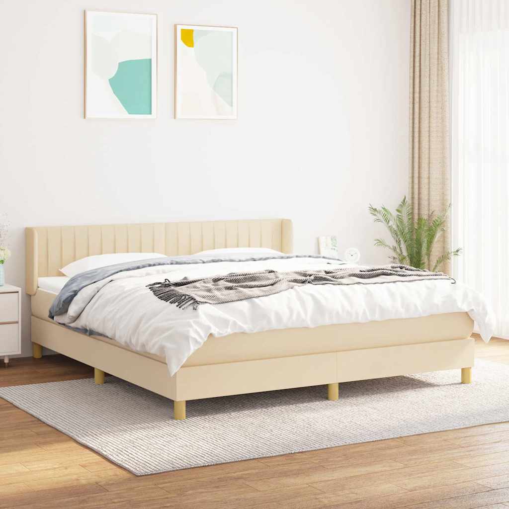 krémszínű szövet rugós ágy matraccal 180 x 200 cm