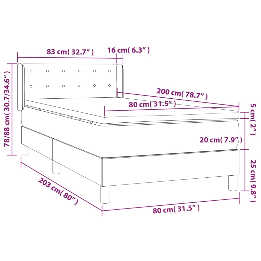 fekete műbőr rugós ágy matraccal 80 x 200 cm