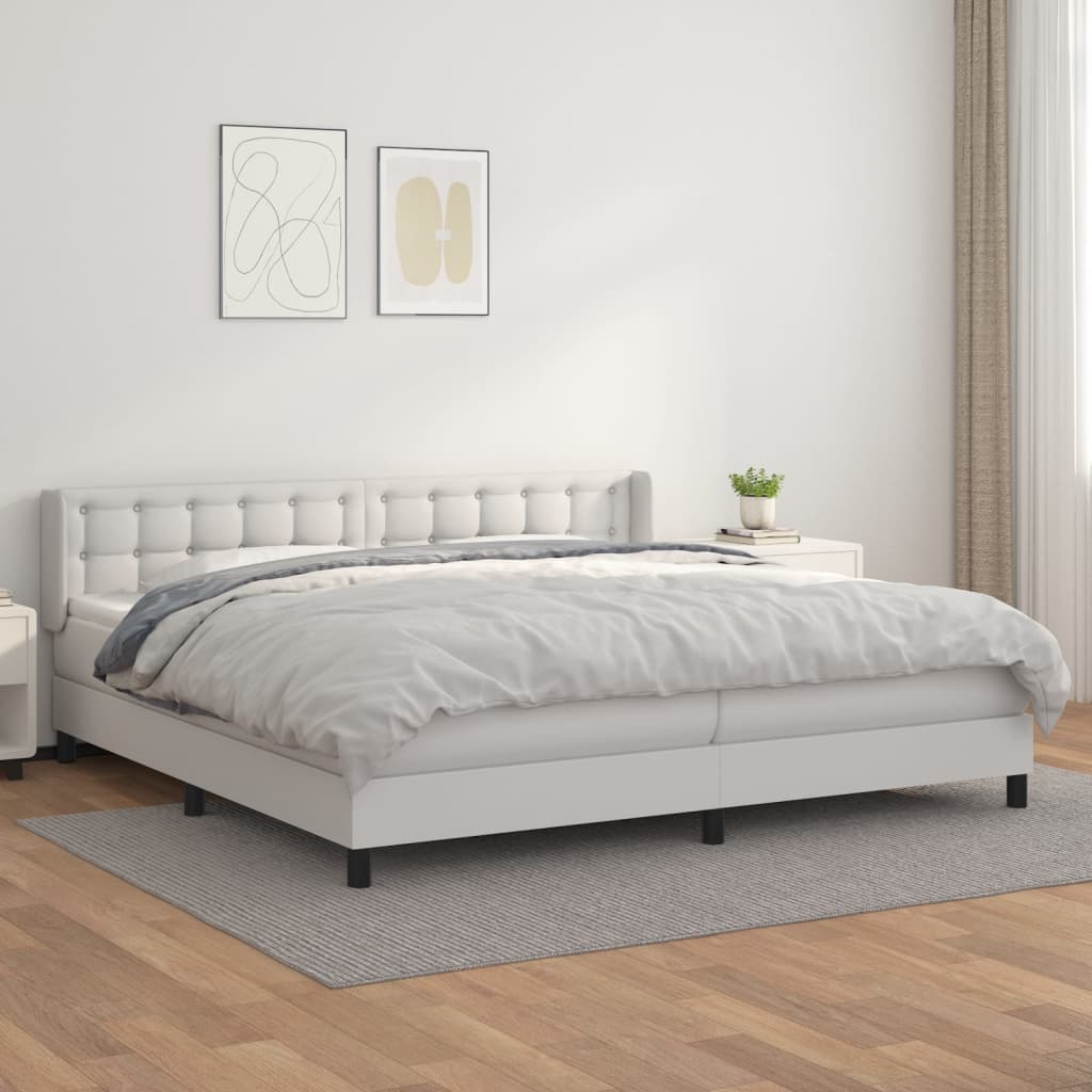 fehér műbőr rugós ágy matraccal 200 x 200 cm