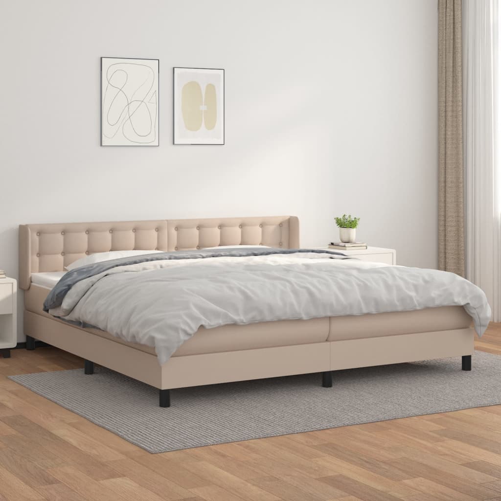 cappuccino színű műbőr rugós ágy matraccal 200 x 200 cm