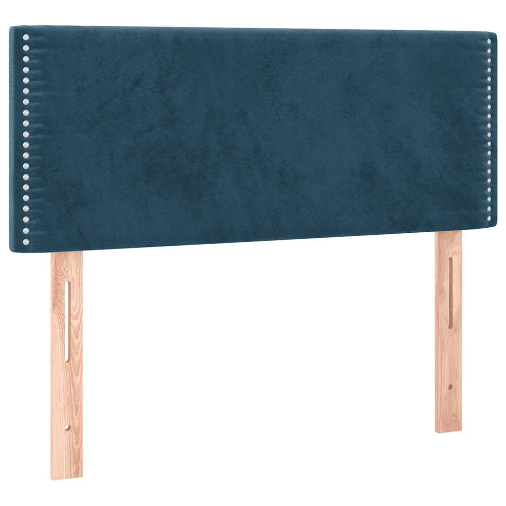 sötétkék bársony rugós ágy matraccal 100 x 200 cm