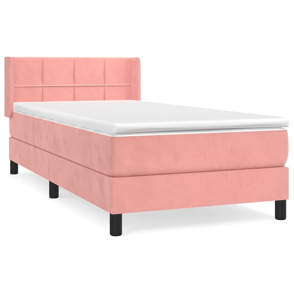 rózsaszín bársony rugós ágy matraccal 100 x 200 cm
