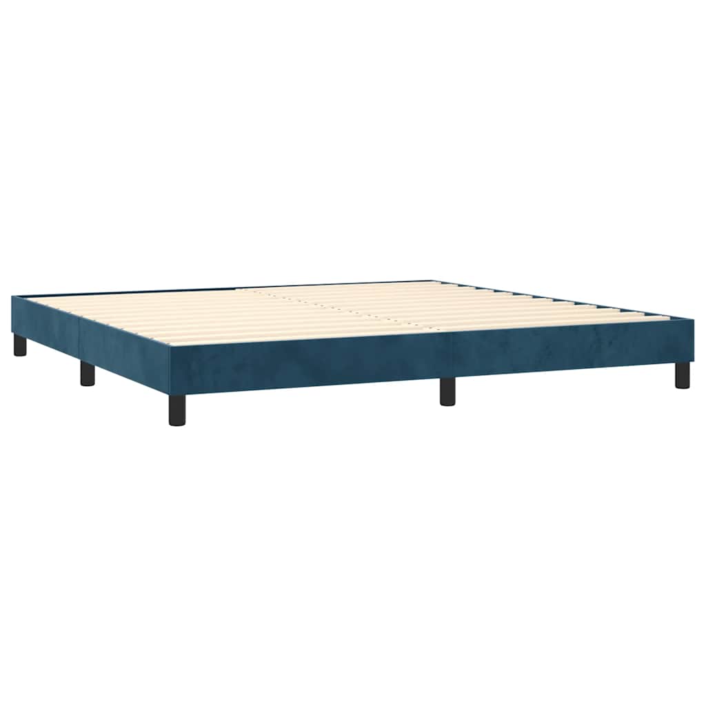 sötétkék bársony rugós ágy matraccal 200x200 cm