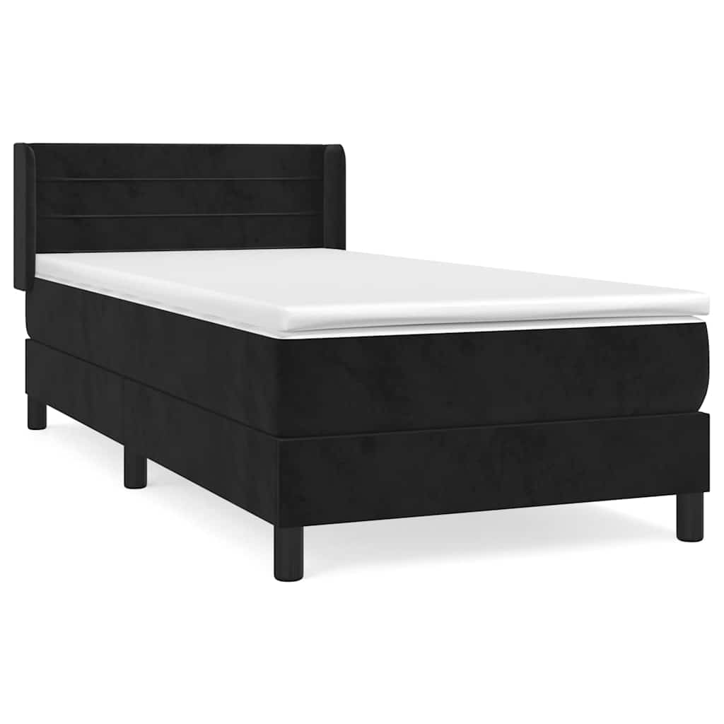 fekete bársony rugós ágy matraccal 90x190 cm