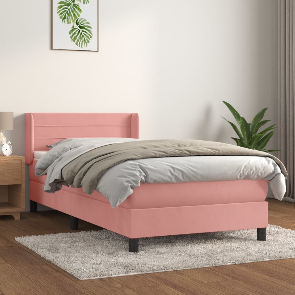 rózsaszín bársony rugós ágy matraccal 90 x 190 cm