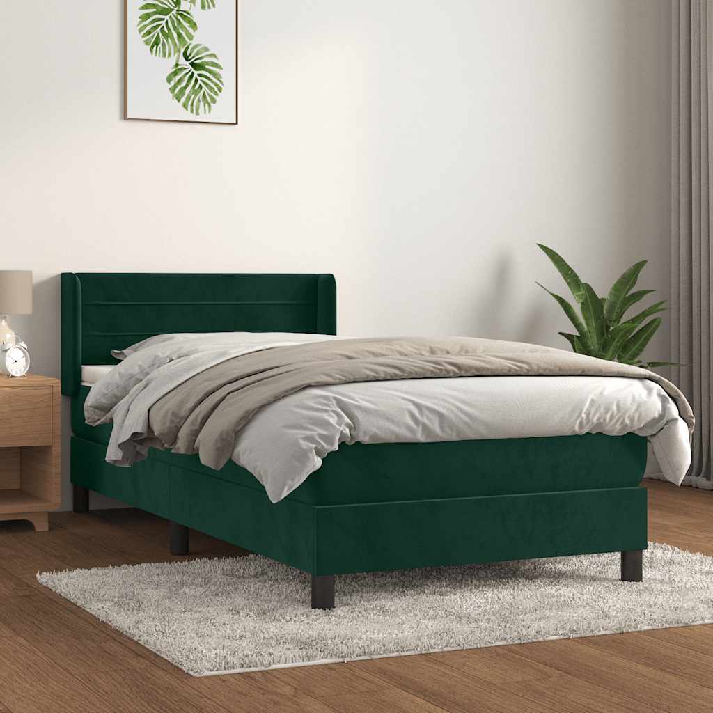sötétzöld bársony rugós ágy matraccal 100 x 200 cm