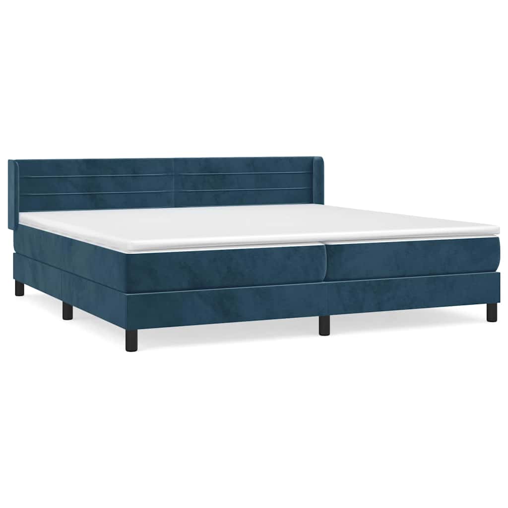 sötétkék bársony rugós ágy matraccal 200x200 cm