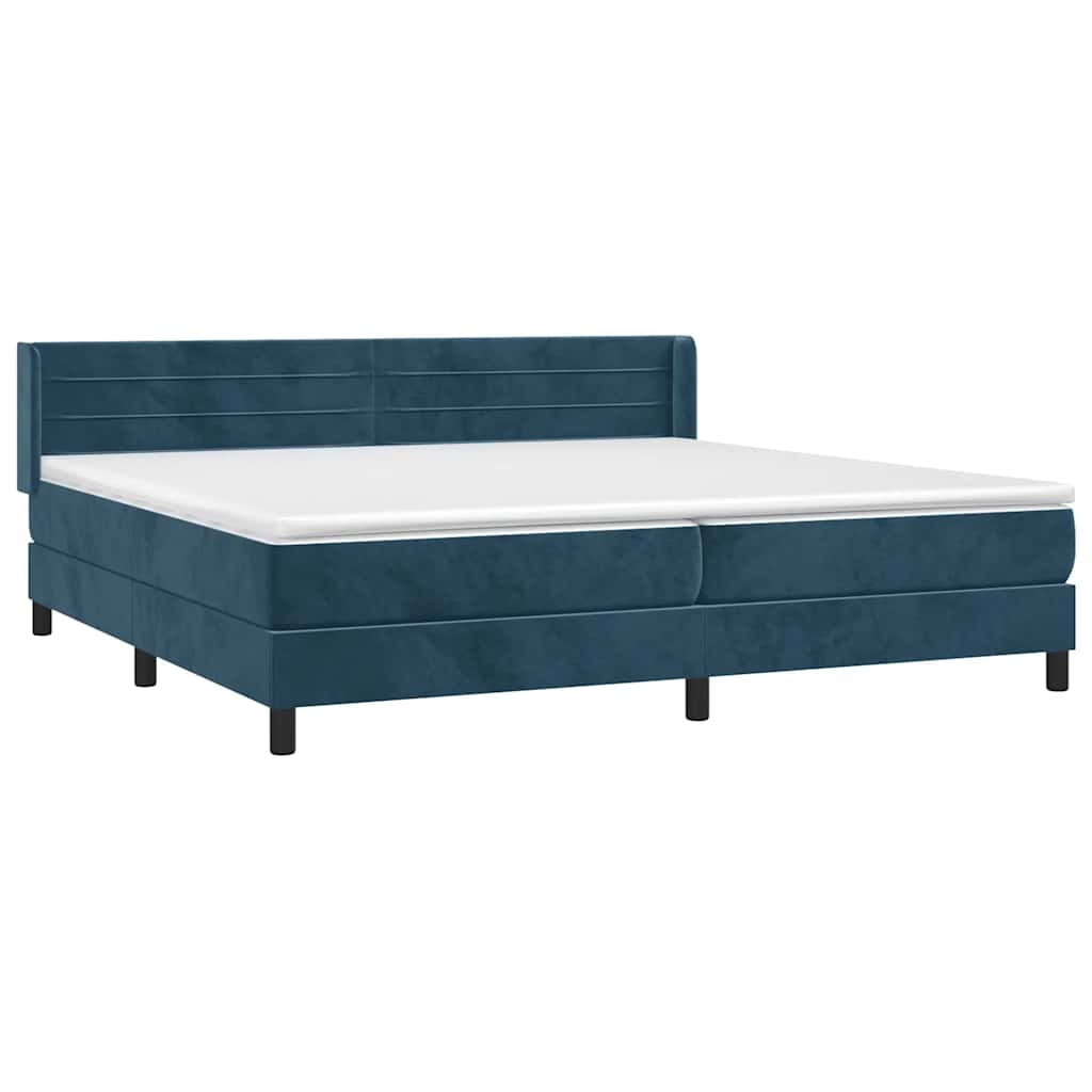 sötétkék bársony rugós ágy matraccal 200x200 cm