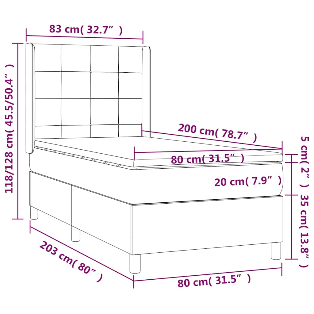 sötétbarna szövet rugós ágy matraccal 80 x 200 cm