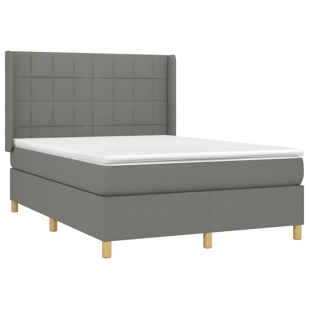 sötétszürke szövet rugós ágy matraccal 140 x 200 cm