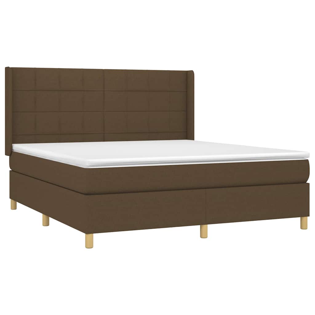 sötétbarna szövet rugós ágy matraccal 180 x 200 cm