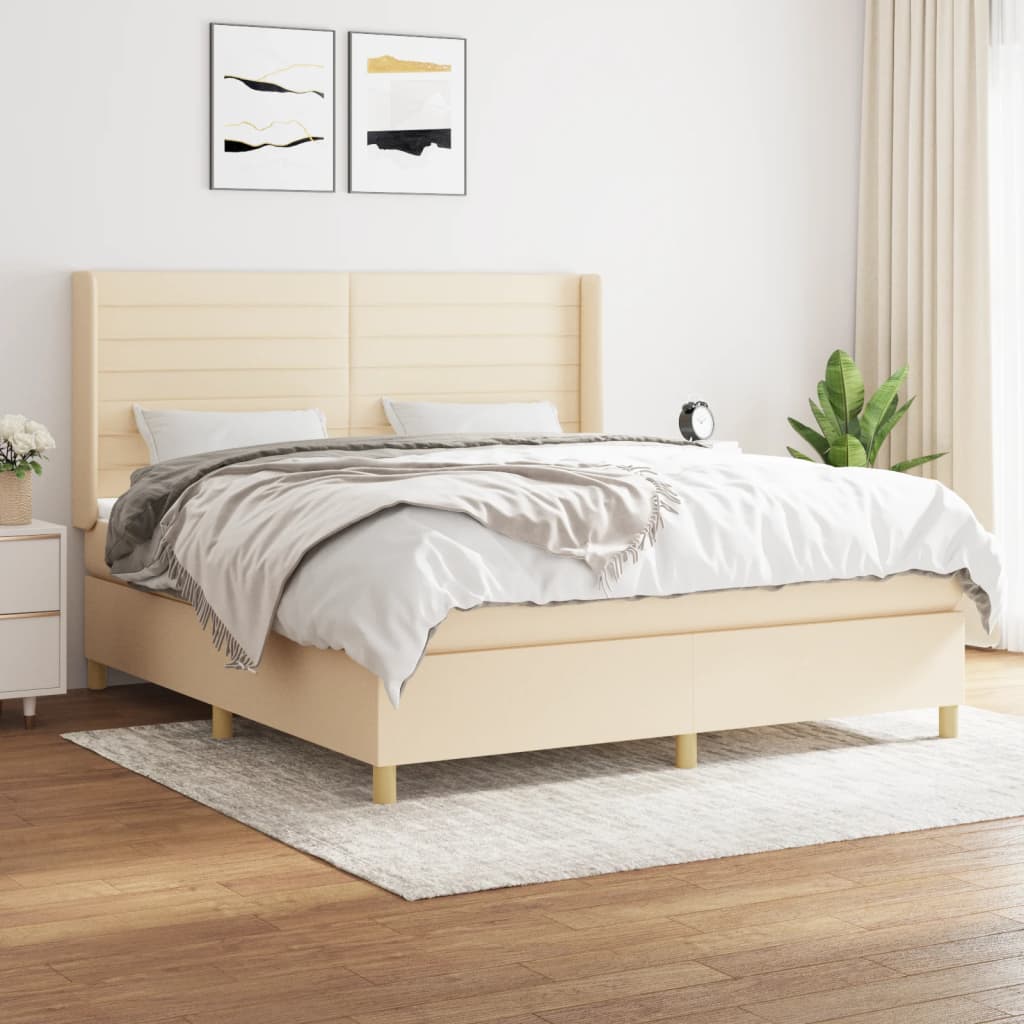 krémszínű szövet rugós ágy matraccal 180 x 200 cm