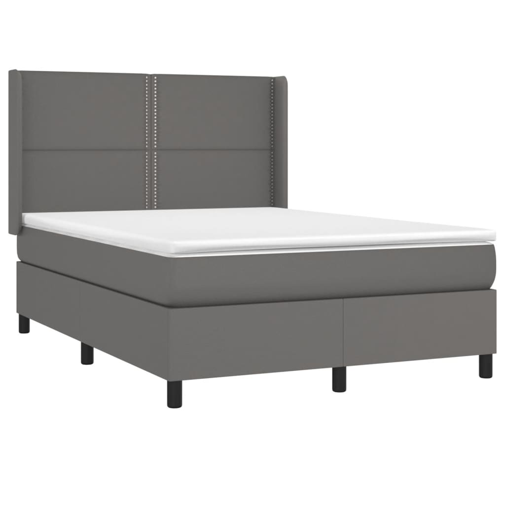 szürke műbőr rugós ágy matraccal 140 x 200 cm