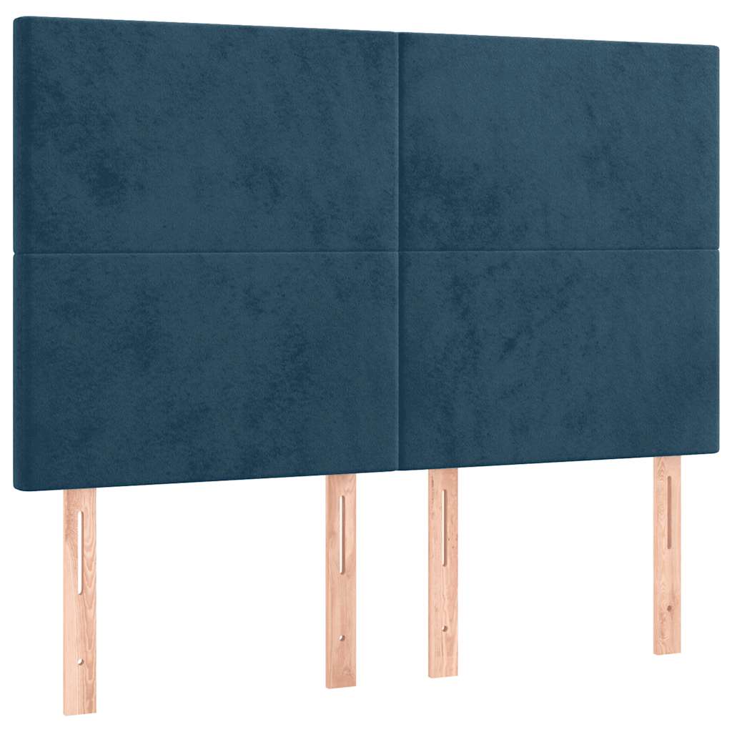 sötétkék bársony rugós ágy matraccal 140x190 cm