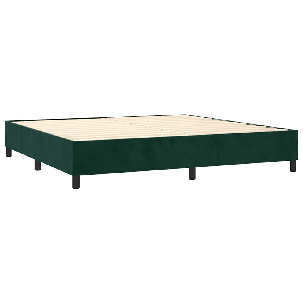 sötétzöld bársony rugós ágy matraccal 200x200 cm