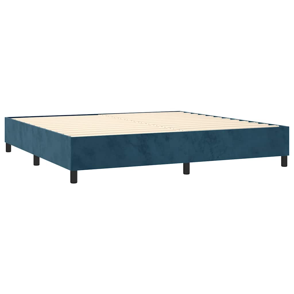 sötétkék bársony rugós ágy matraccal 200x200 cm
