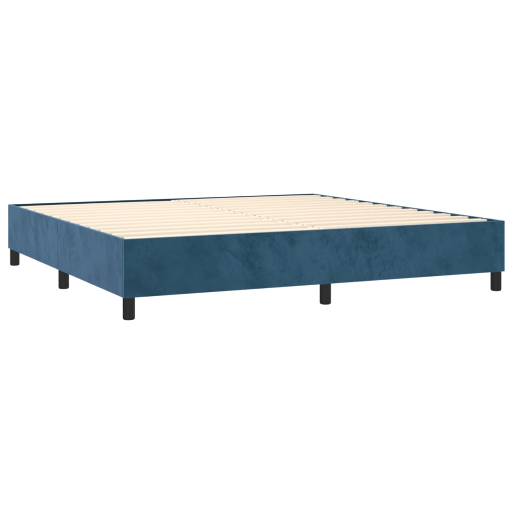 sötétkék bársony rugós ágy matraccal 200x200 cm