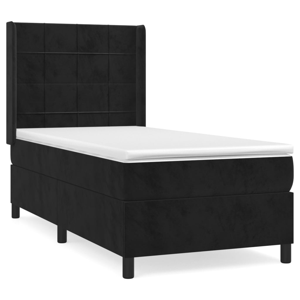 fekete bársony rugós ágy matraccal 90x190 cm