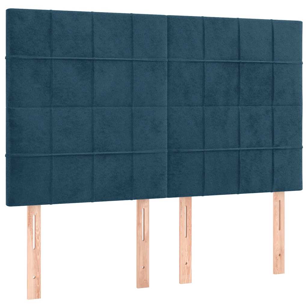 sötétkék bársony rugós ágy matraccal 140x190 cm