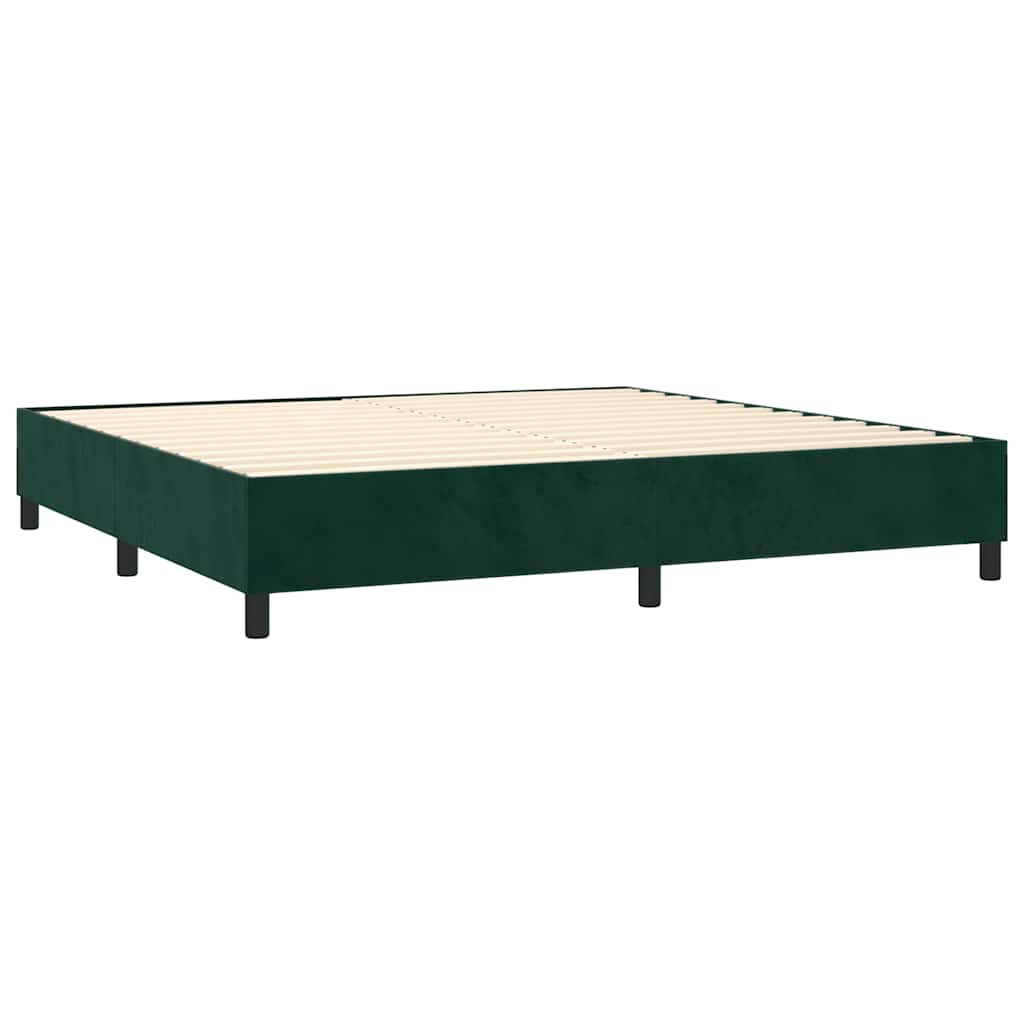 sötétzöld bársony rugós ágy matraccal 200x200 cm
