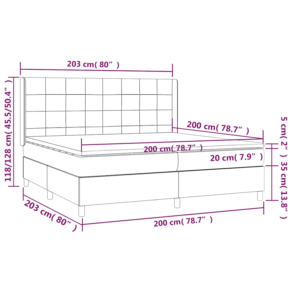 sötétkék bársony rugós ágy matraccal 200x200 cm