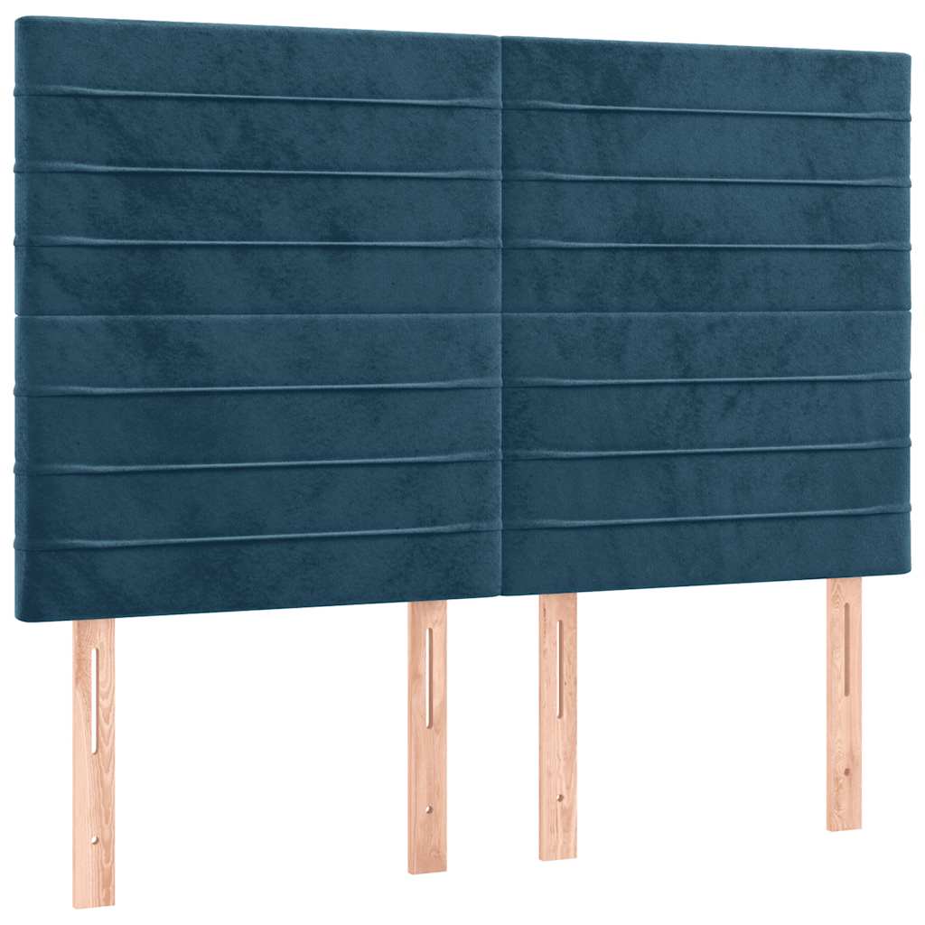 sötétkék bársony rugós ágy matraccal 140x190 cm