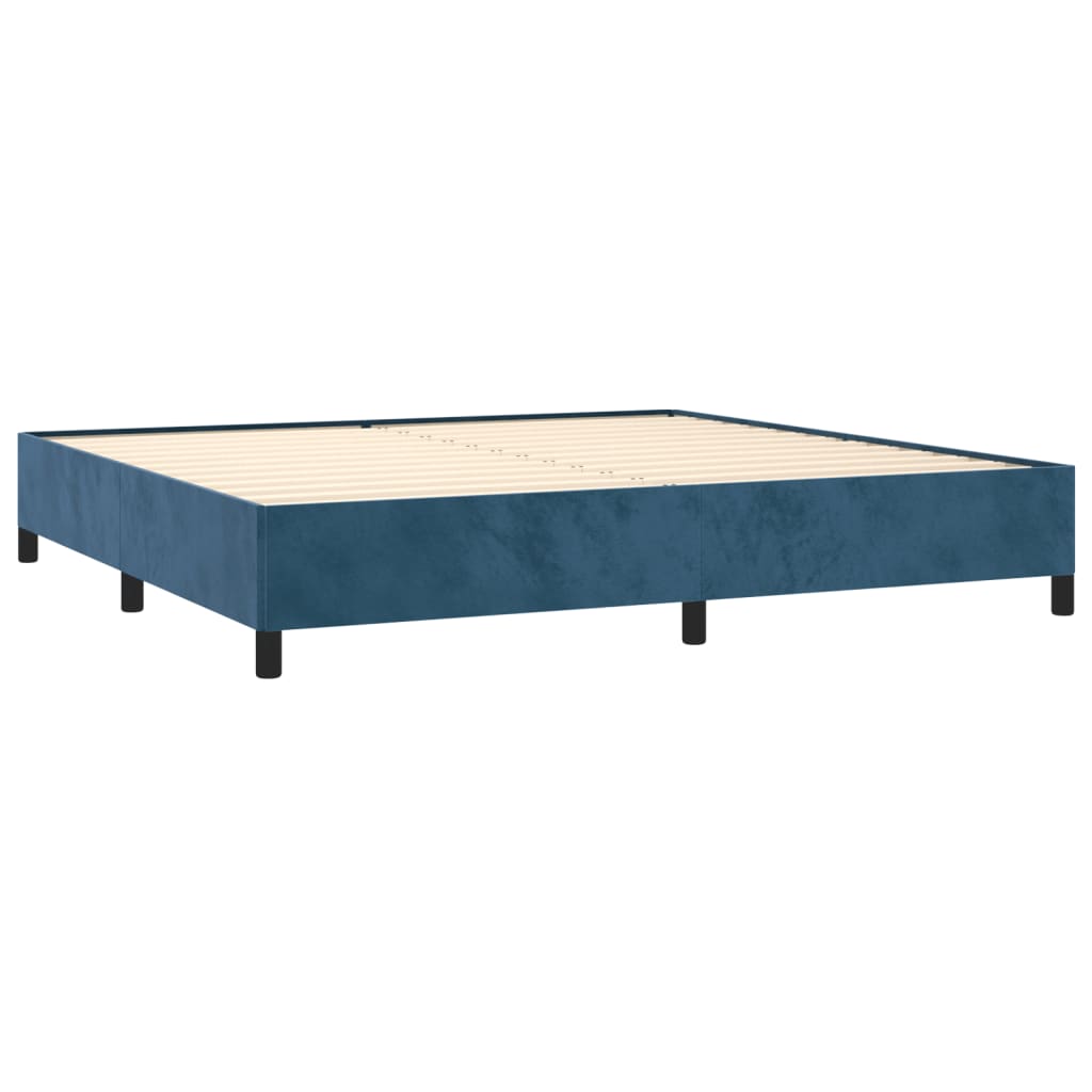 sötétkék bársony rugós ágy matraccal 200x200 cm