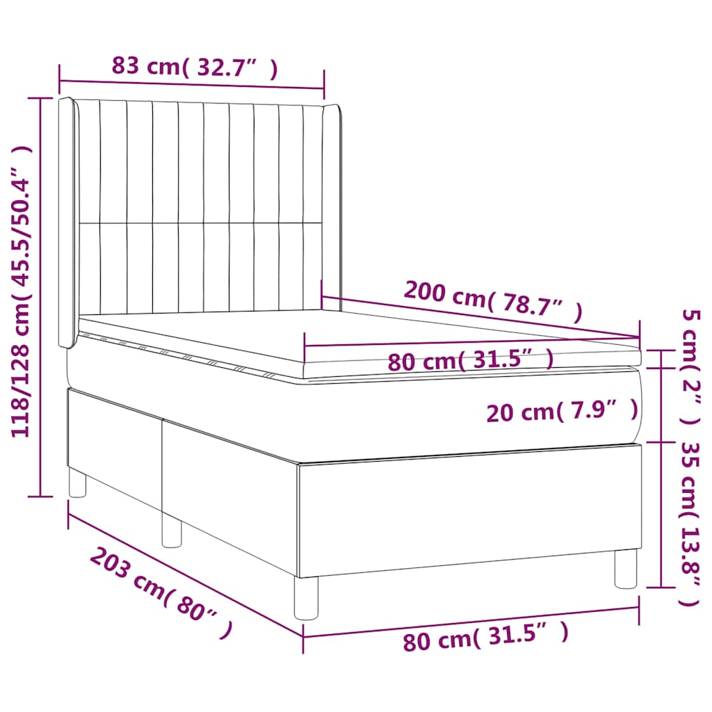sötétzöld bársony rugós ágy matraccal 80 x 200 cm