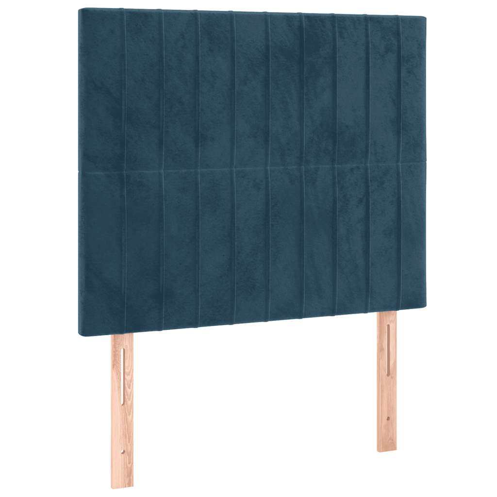 sötétkék bársony rugós ágy matraccal 90 x 200 cm