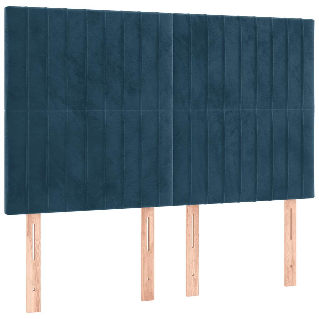 sötétkék bársony rugós ágy matraccal 140x190 cm