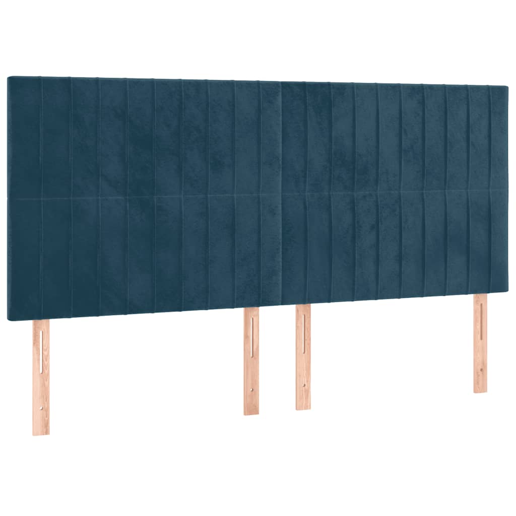sötétkék bársony rugós ágy matraccal 160x200 cm
