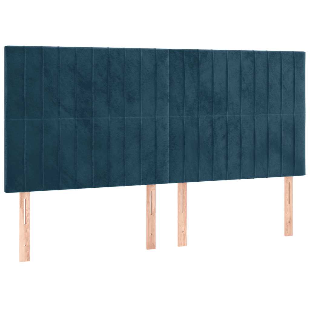 sötétkék bársony rugós ágy matraccal 180x200 cm