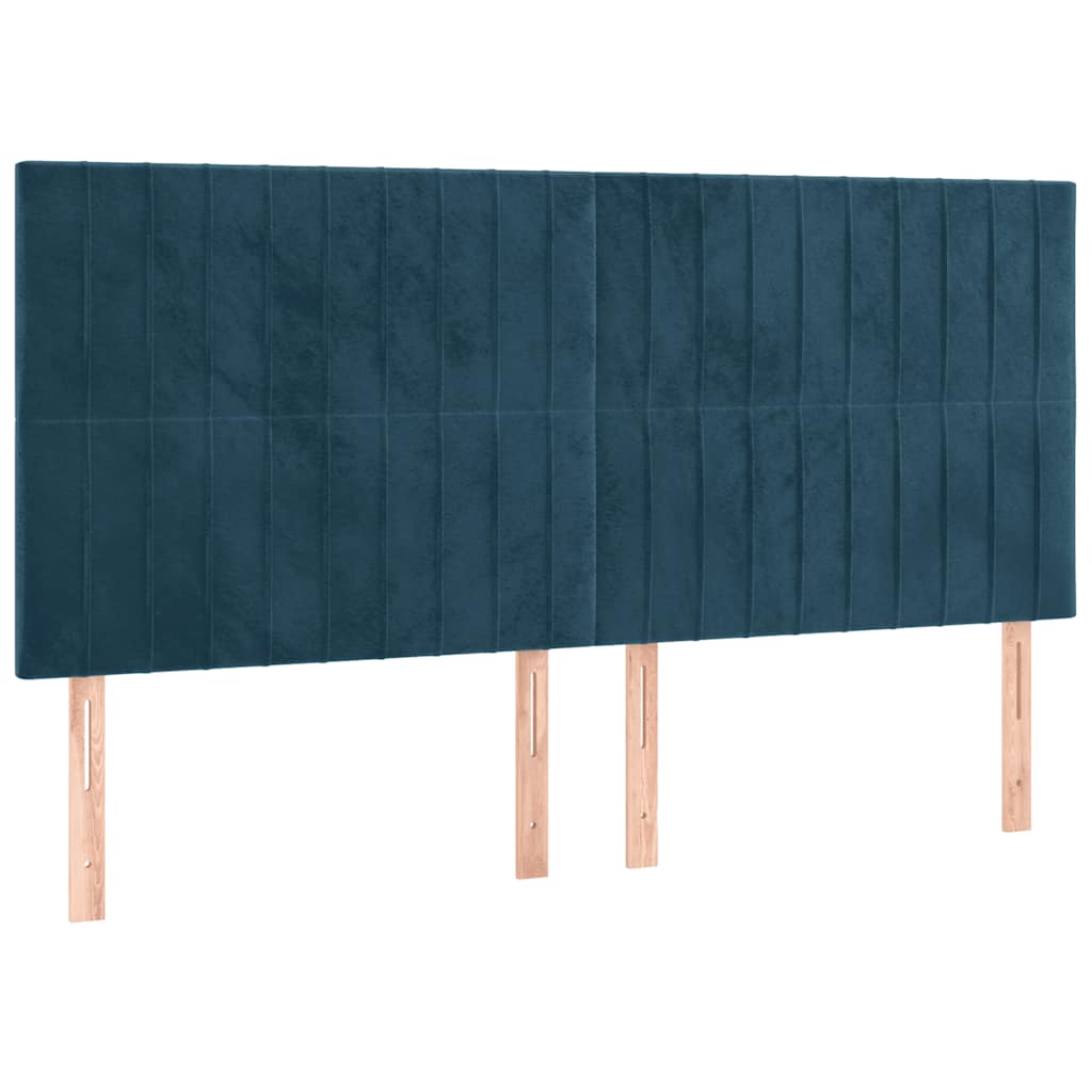 sötétkék bársony rugós ágy matraccal 200x200 cm