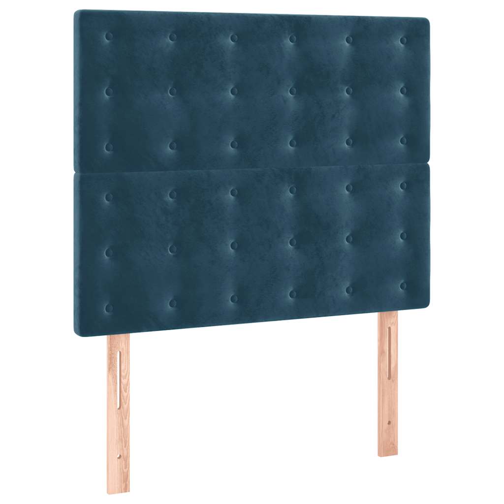 sötétkék bársony rugós ágy matraccal 90 x 200 cm