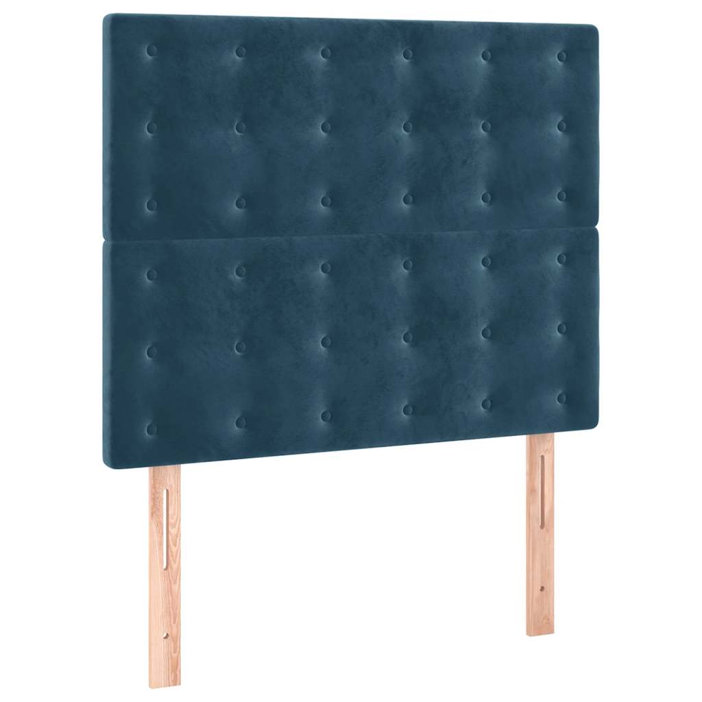 sötétkék bársony rugós ágy matraccal 100 x 200 cm