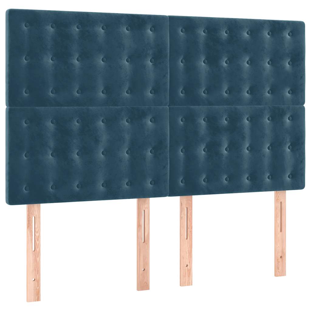 sötétkék bársony rugós ágy matraccal 140x190 cm